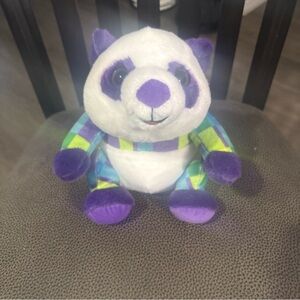 Legoland Plush Panda Bear White/Purple/Green Plaid 9" Stuffed Animal Toy